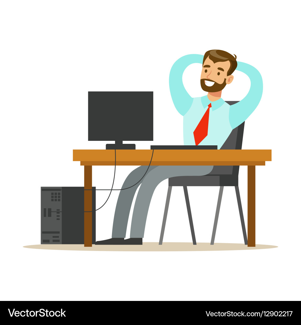 Man resting and stretching at his desk part Vector Image
