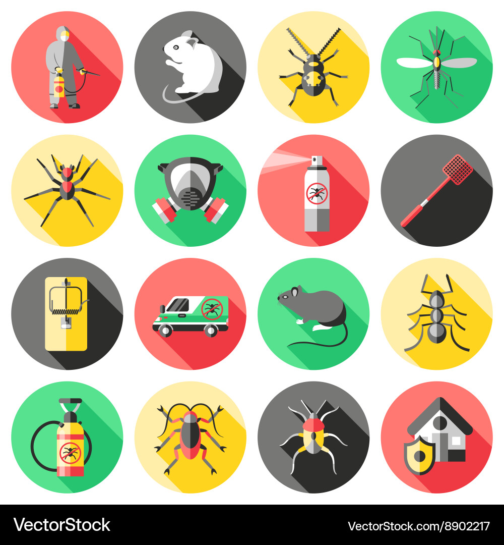 Pest control flat icons set Royalty Free Vector Image