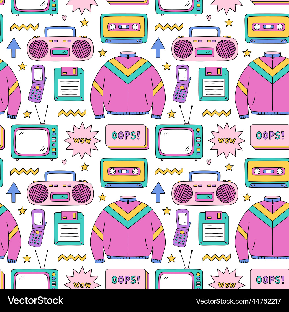 Seamless pattern with items from the nineties Seamless pattern with items from the nineties vector image