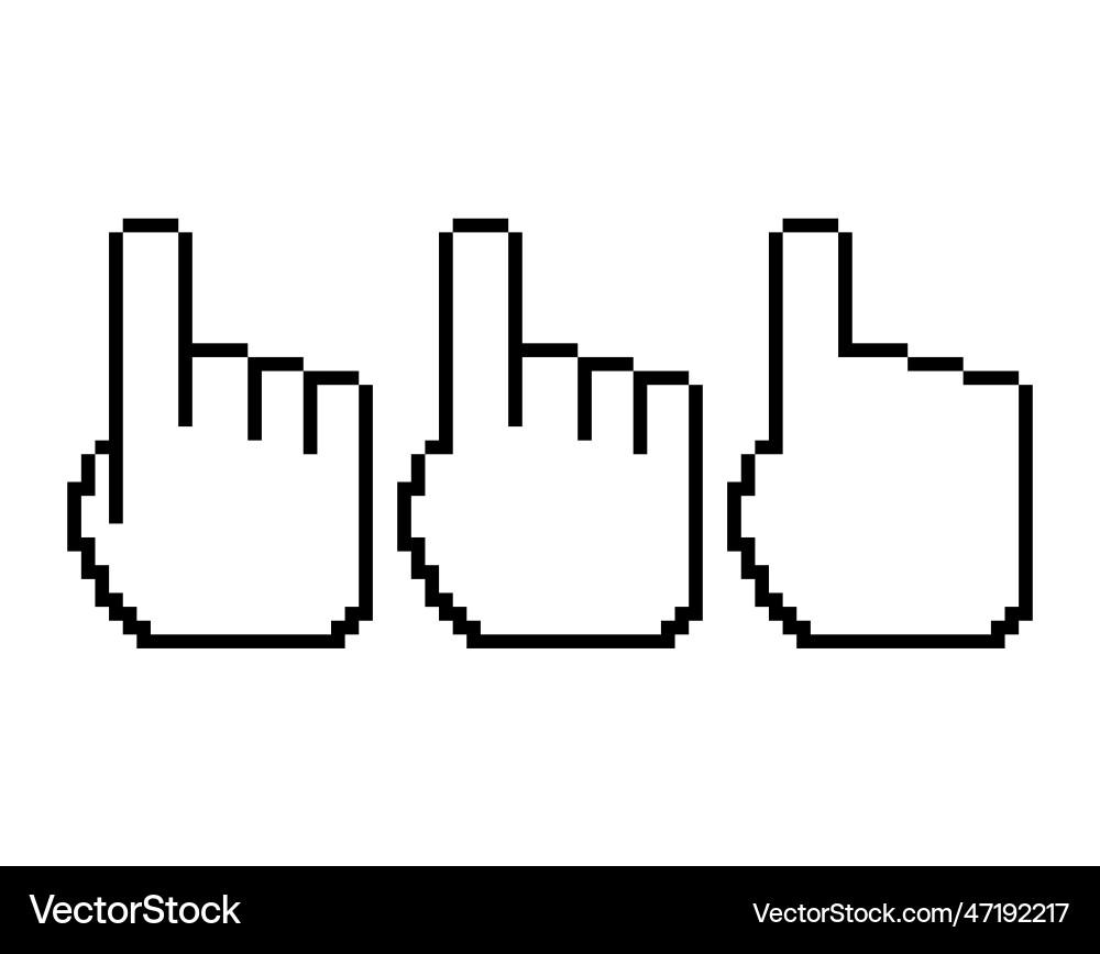 Set of finger pixel icon web cursor click mouse Set of finger pixel icon web cursor click mouse vector image