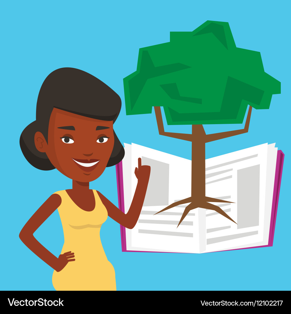 Student pointing at tree of knowledge Vector Image
