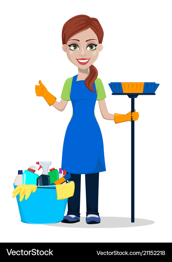 Cartoon Cleaner Woman with Bucket Vector Image
