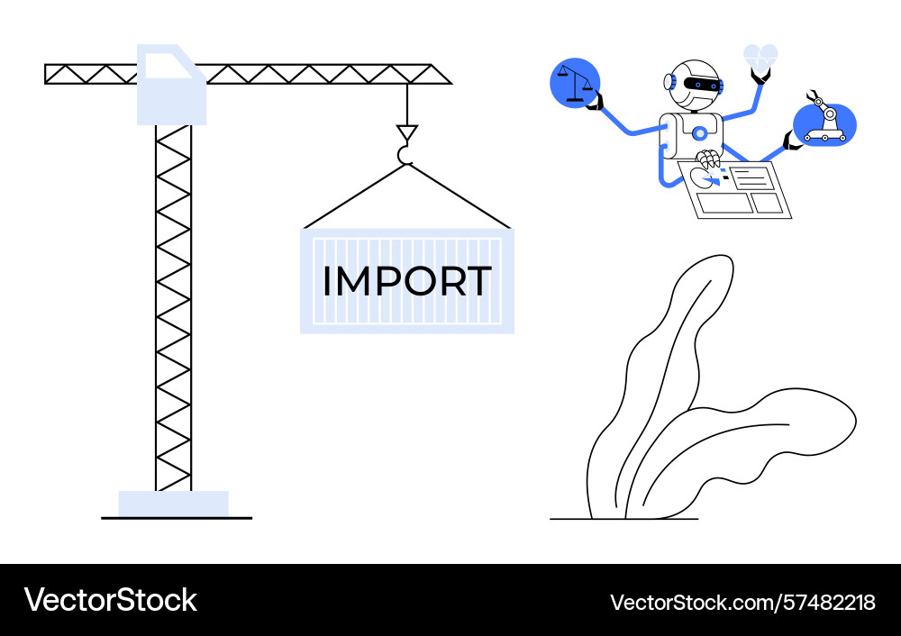 Crane lifting import container with ai robot Crane lifting import container with ai robot vector image