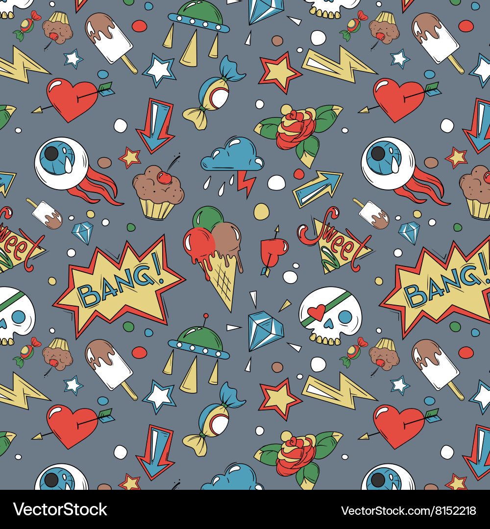 Doodle random objects colored pattern vector image