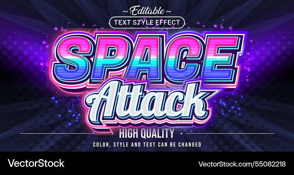 Editable text style effect - space attack vector image