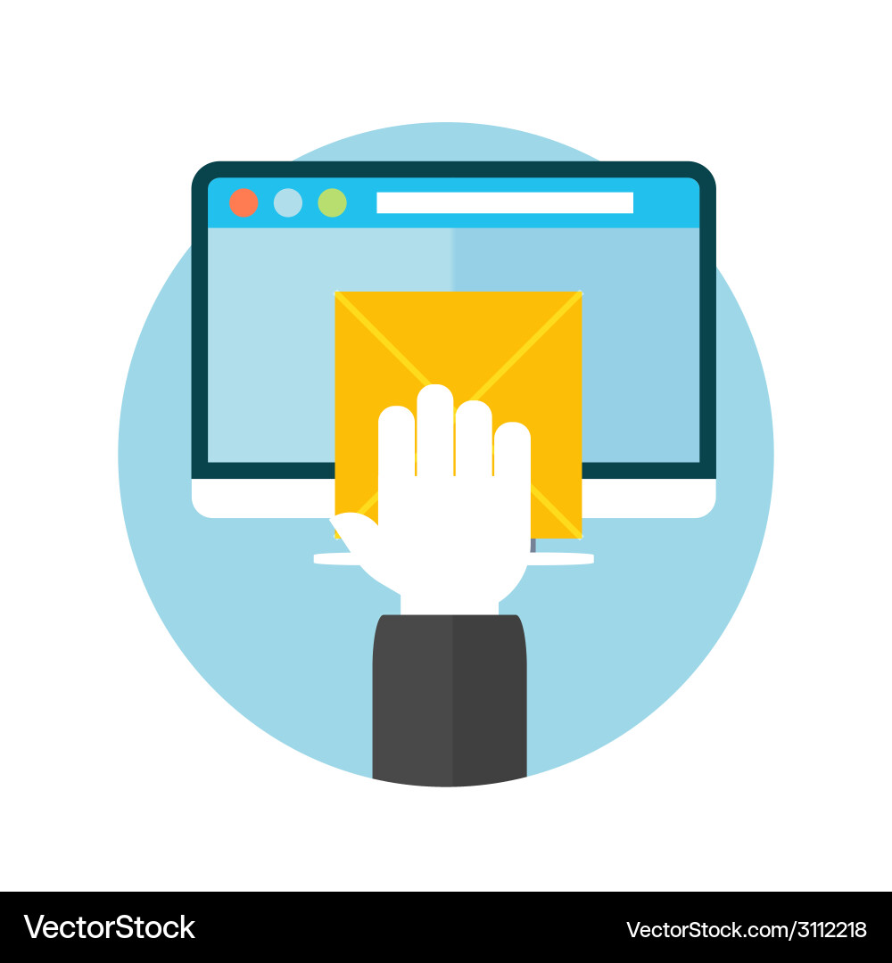Hand with letter and computer monitor Vector Image