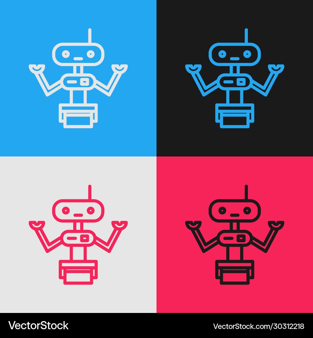 Pop art line robot icon isolated on color Pop art line robot icon isolated on color Vector Image