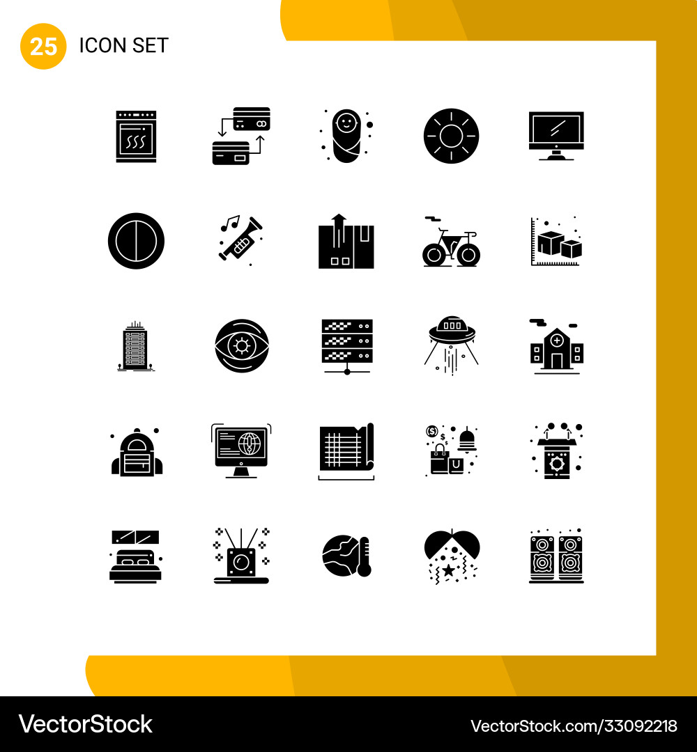 Set 25 solid glyphs on grid for computer kiwi Vector Image
