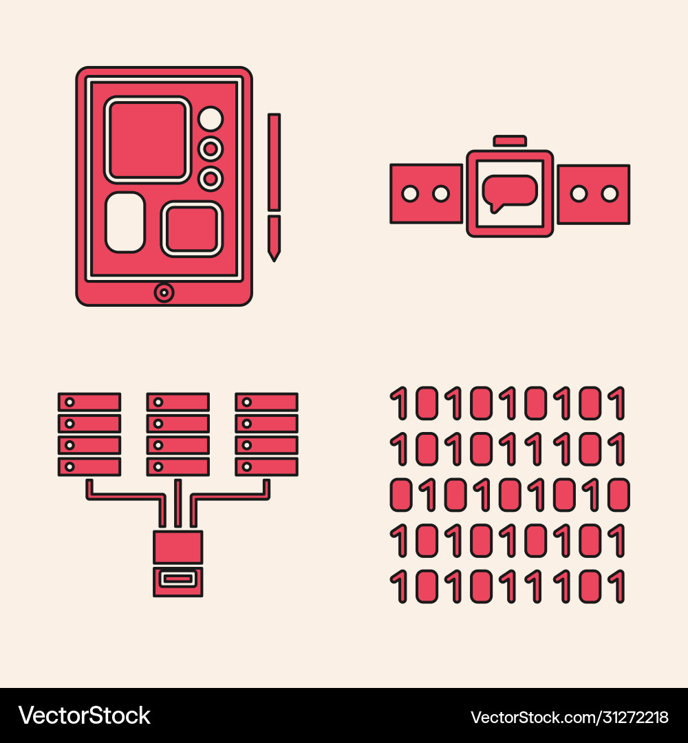Set binary code graphic tablet smartwatch Set binary code graphic tablet smartwatch vector image