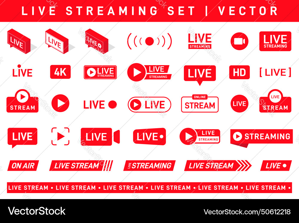 Set of live streaming icons red symbols vector image