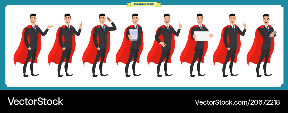 Set of super businessman character man standing Vector Image