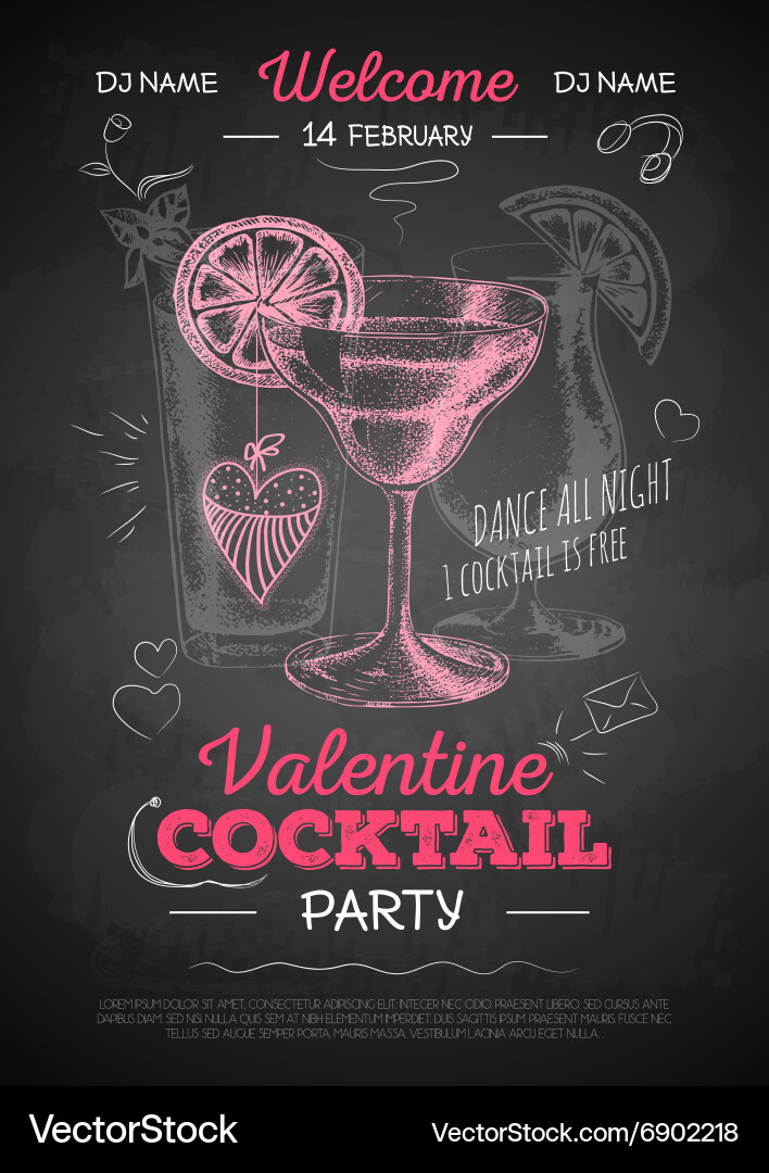 Valentine Cocktail Party Poster Vector Image
