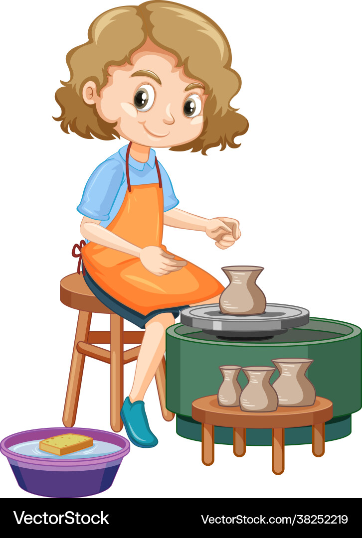 Cartoon character girl making pottery clay Cartoon character girl making pottery clay vector image