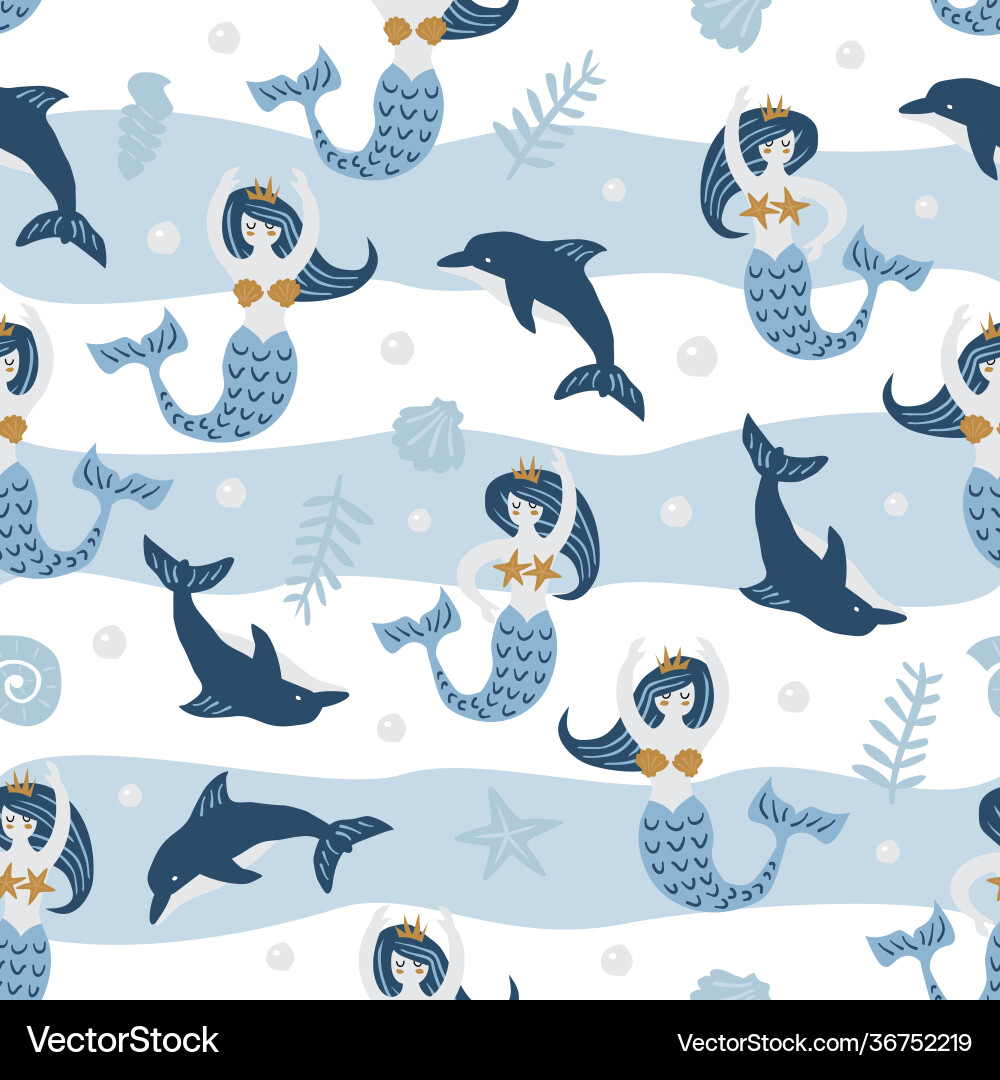 Childish seamless pattern with cute dolphin Childish seamless pattern with cute dolphin vector image