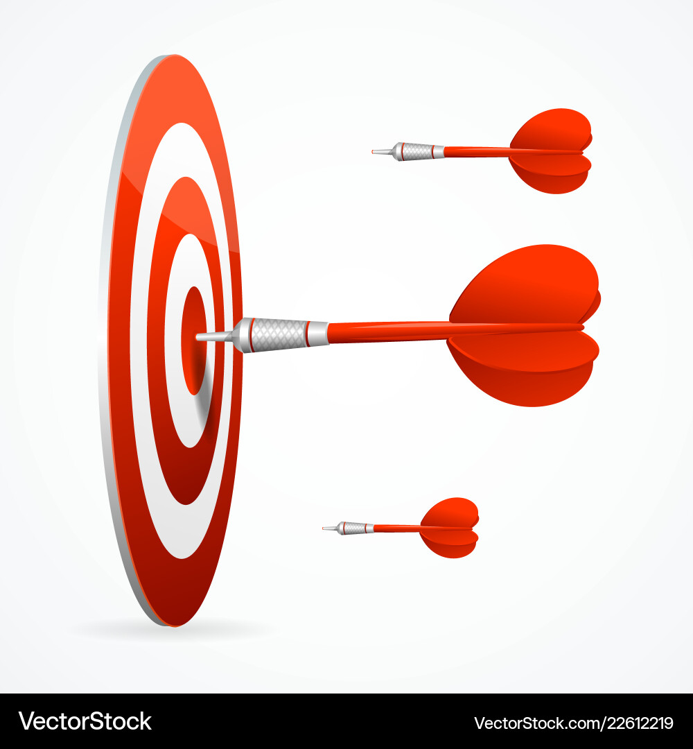 Detailed 3D Red Dartboard with Darts Vector Image