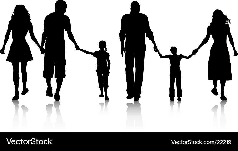 Family Silhouette Walking Together vector image