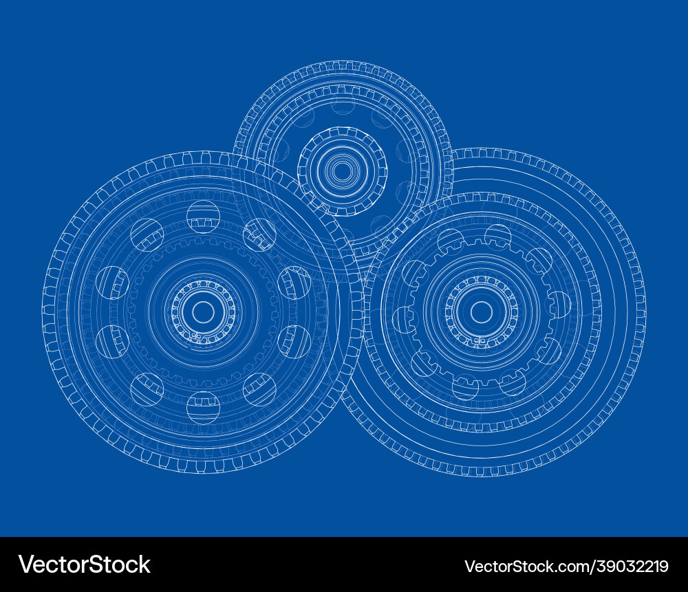 Gearbox sketch rendering of 3d Gearbox sketch rendering of 3d Vector Image