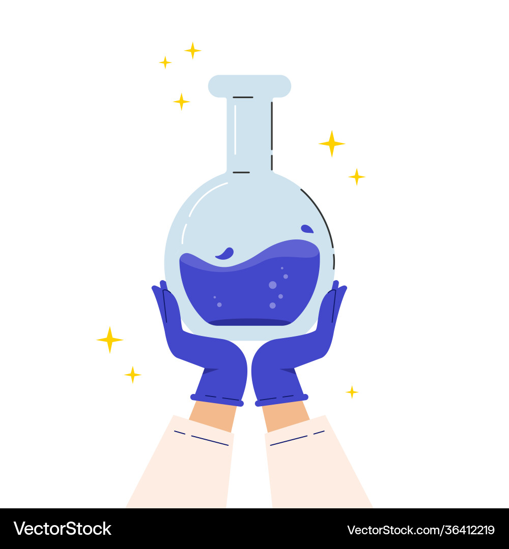 Lab experiment flask vaccine discovery concept Lab experiment flask vaccine discovery concept Vector Image