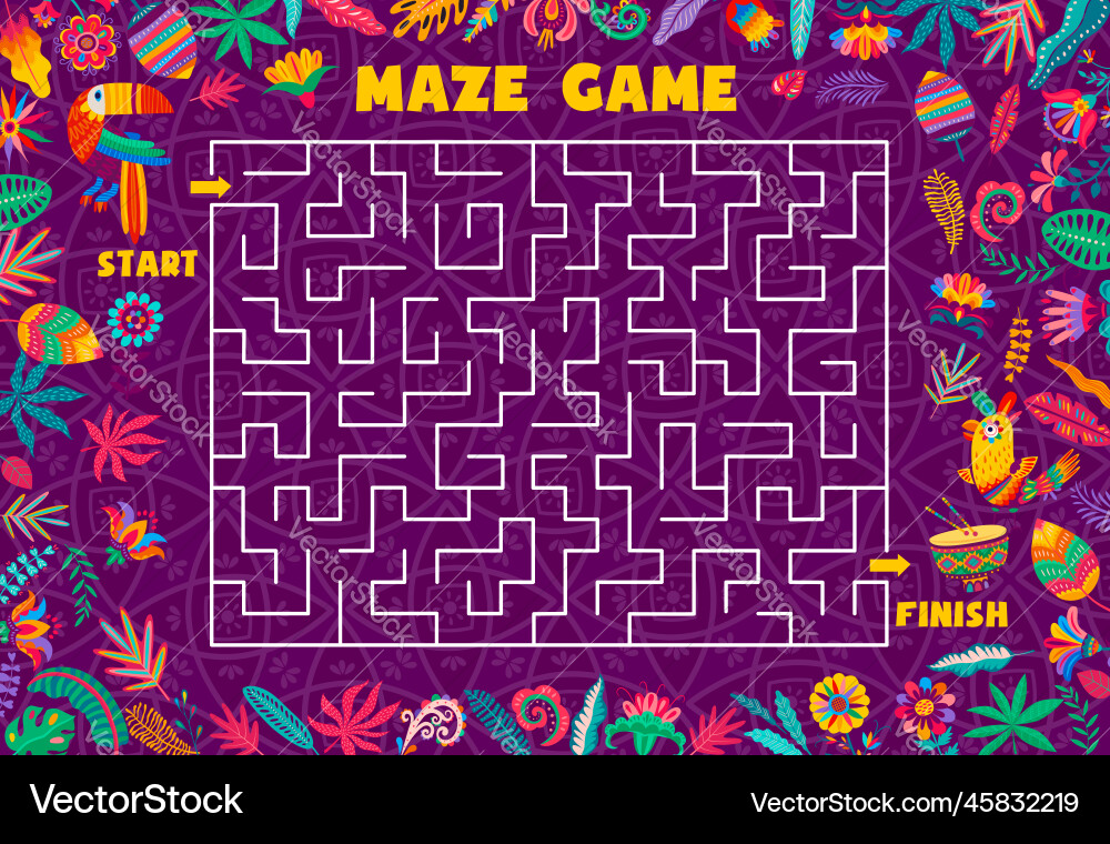 Labyrinth maze game help toucan to find exit Labyrinth maze game help toucan to find exit vector image
