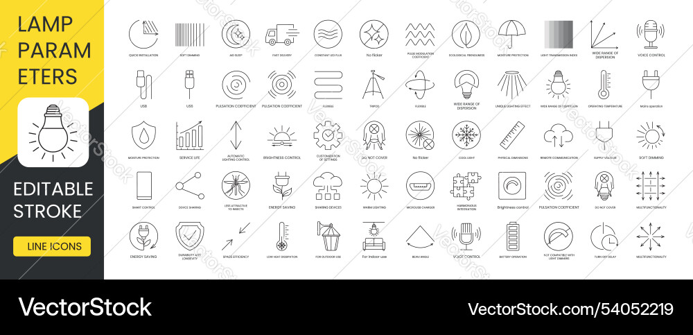 Lamp specification and characteristics set of line Lamp specification and characteristics set of line vector image