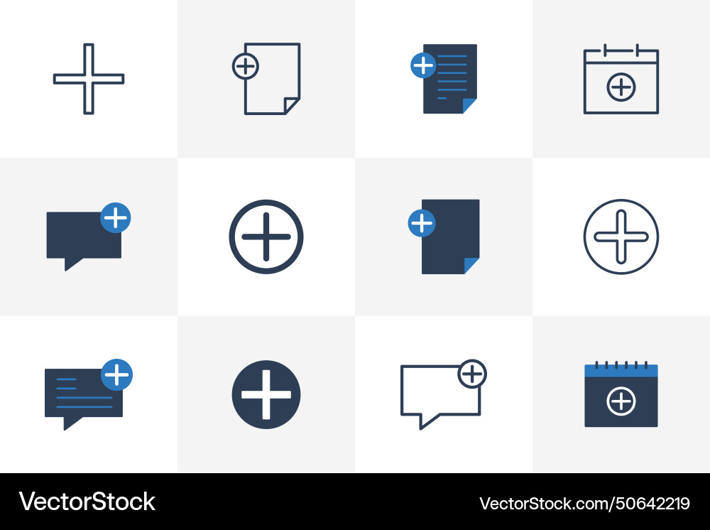 Plus icon set in circle document notepad message vector image
