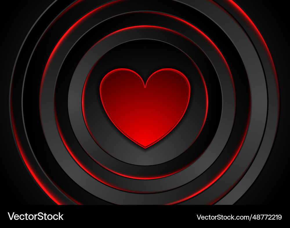 Red heart and glowing circles abstract background Vector Image