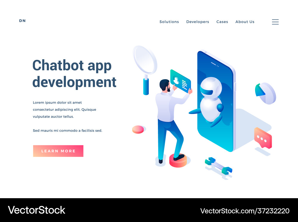 AI Chatbot App Development Isometric Vector Image