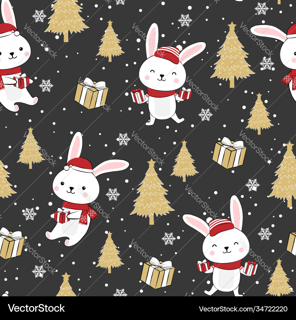 Christmas Bunny Seamless Pattern Vector Image