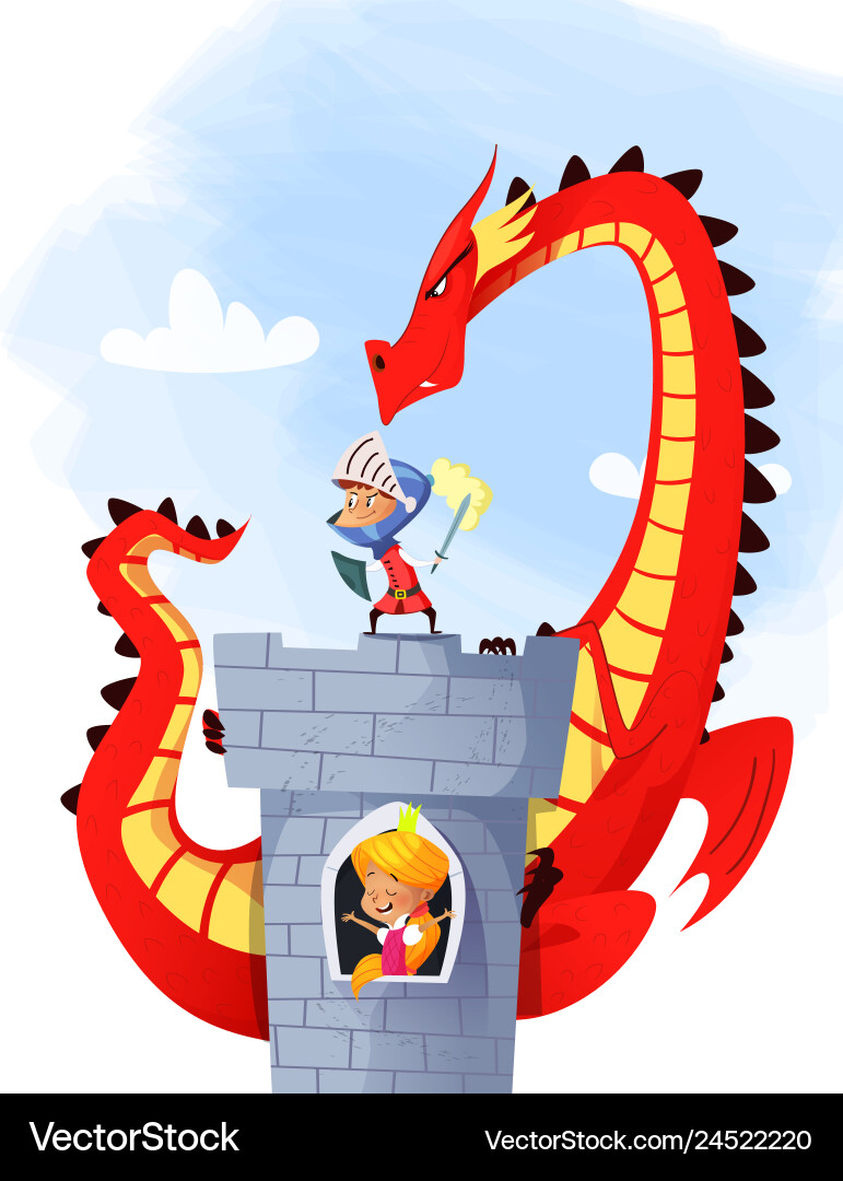 Medieval knight and dragon Medieval knight and dragon vector image