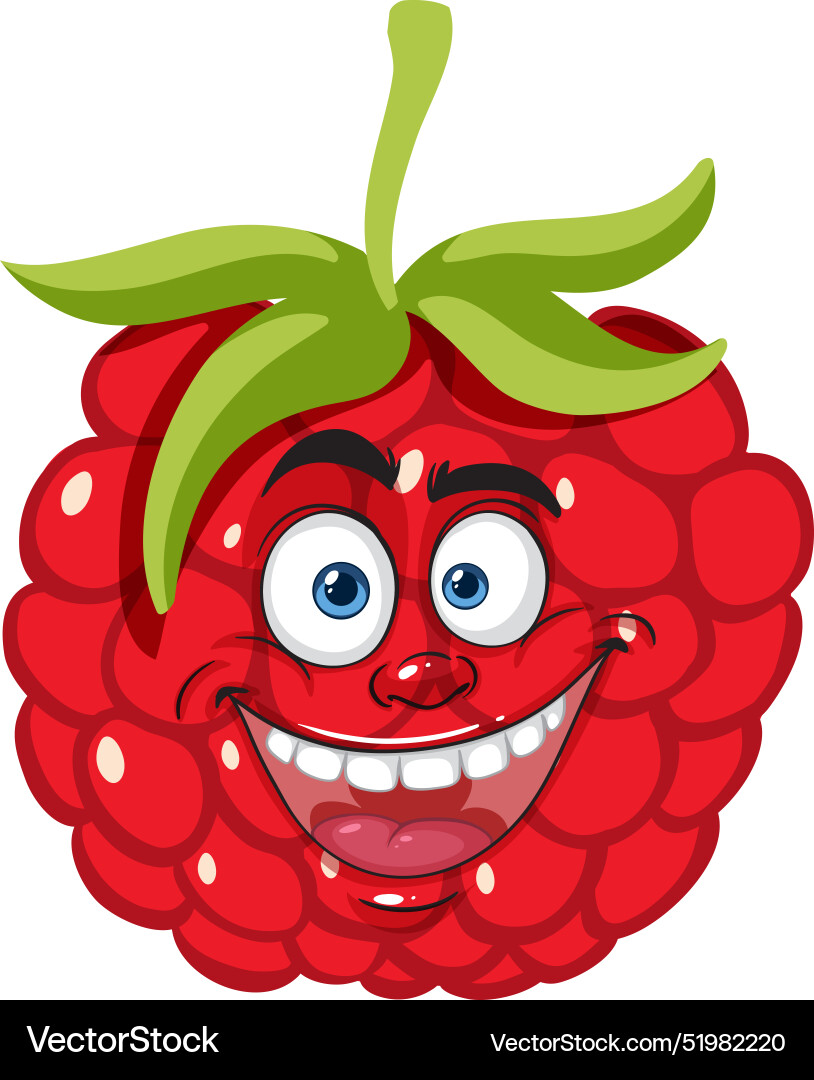 Smiling raspberry with expressive eyes and green Smiling raspberry with expressive eyes and green vector image