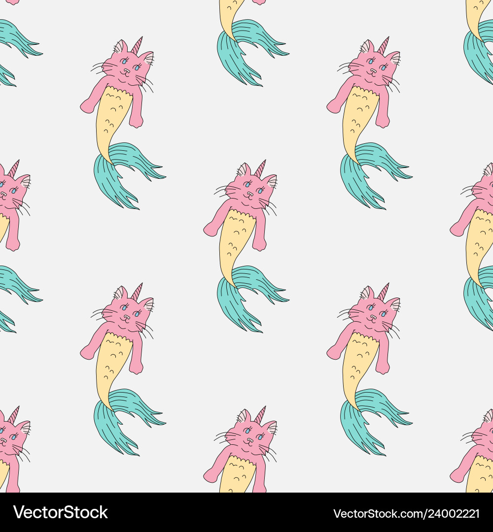 Caticorn Mermaid Pattern Vector Image