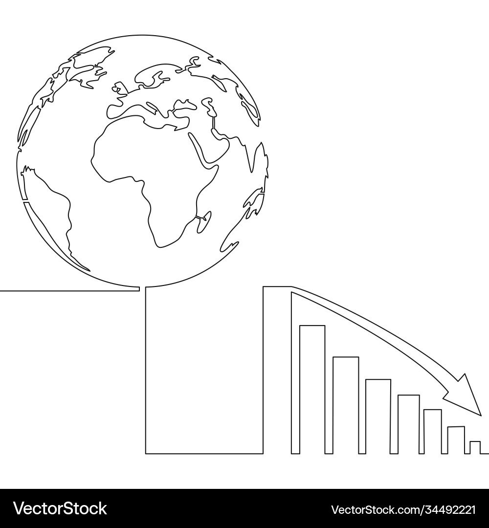Continuous line declining graph with earth concept Continuous line declining graph with earth concept vector image