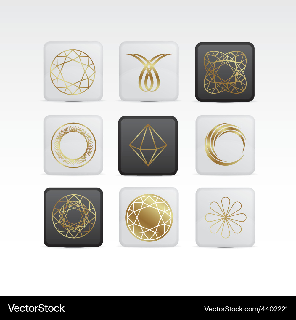 Diamond Icon Set - Gold & White Vector Image