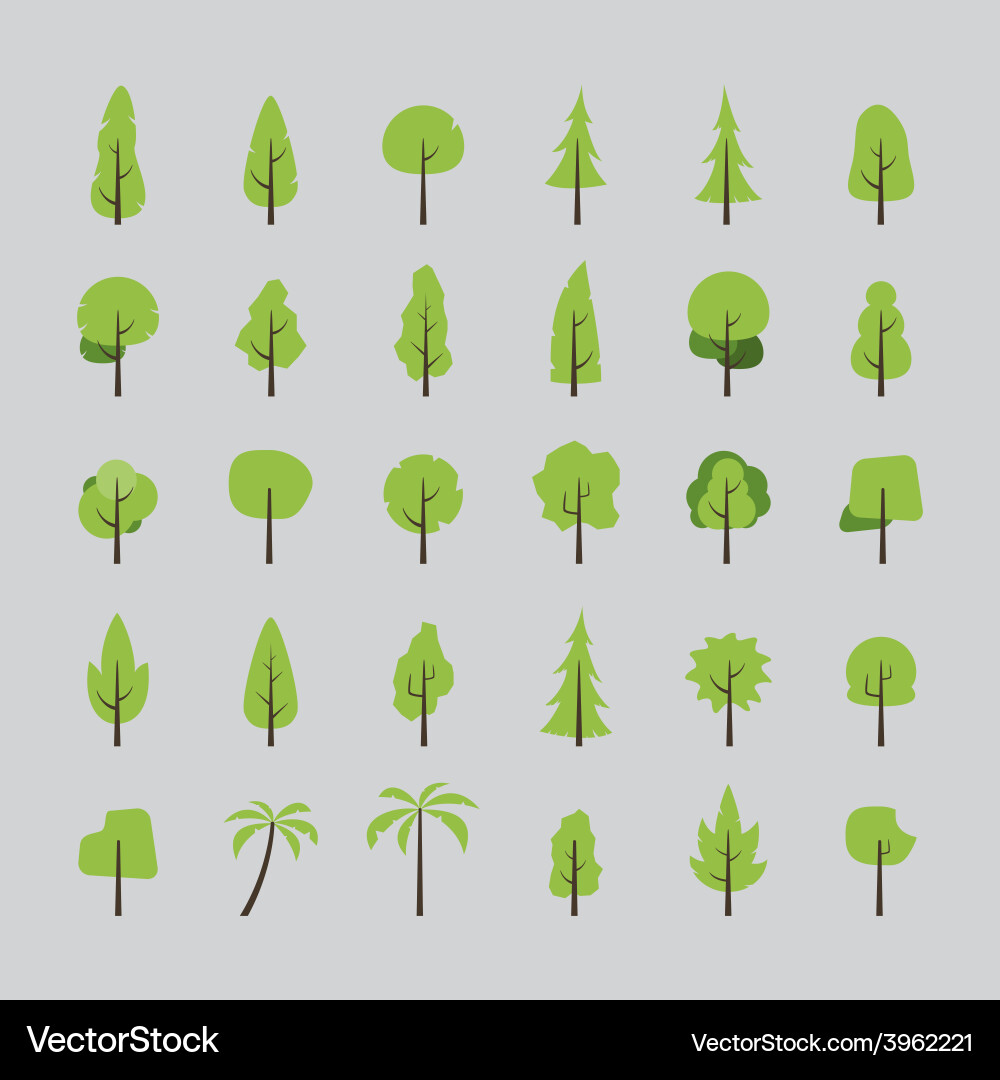 Flat design of tree set vector image