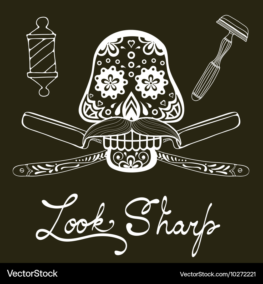 Look sharp skull with mustache vector image