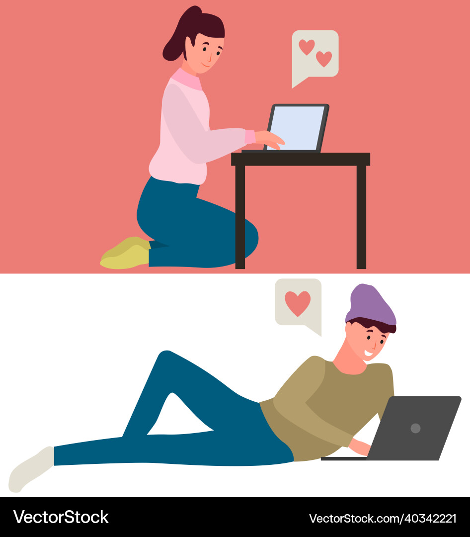 People in relationship using laptops computers People in relationship using laptops computers vector image