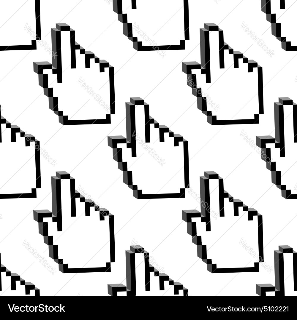 Pixelated cursor hands seamless pattern vector image