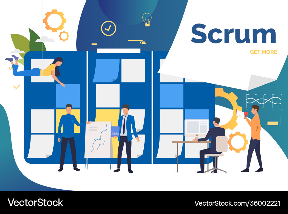 Scrum team working on project in office Scrum team working on project in office vector image