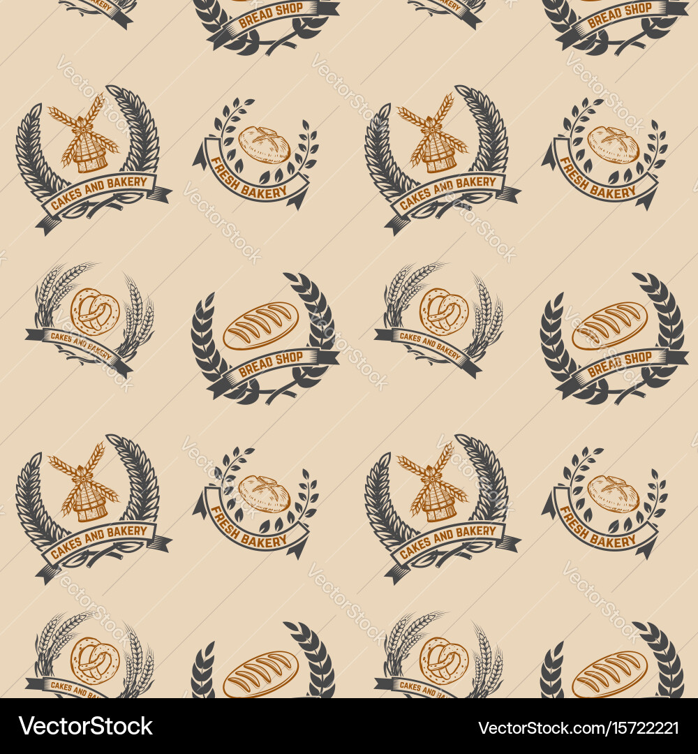 Seamless pattern with bakery emblems design vector image