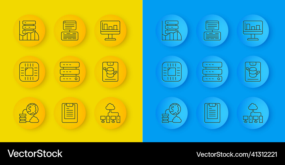 Set line network cloud connection processor Set line network cloud connection processor vector image