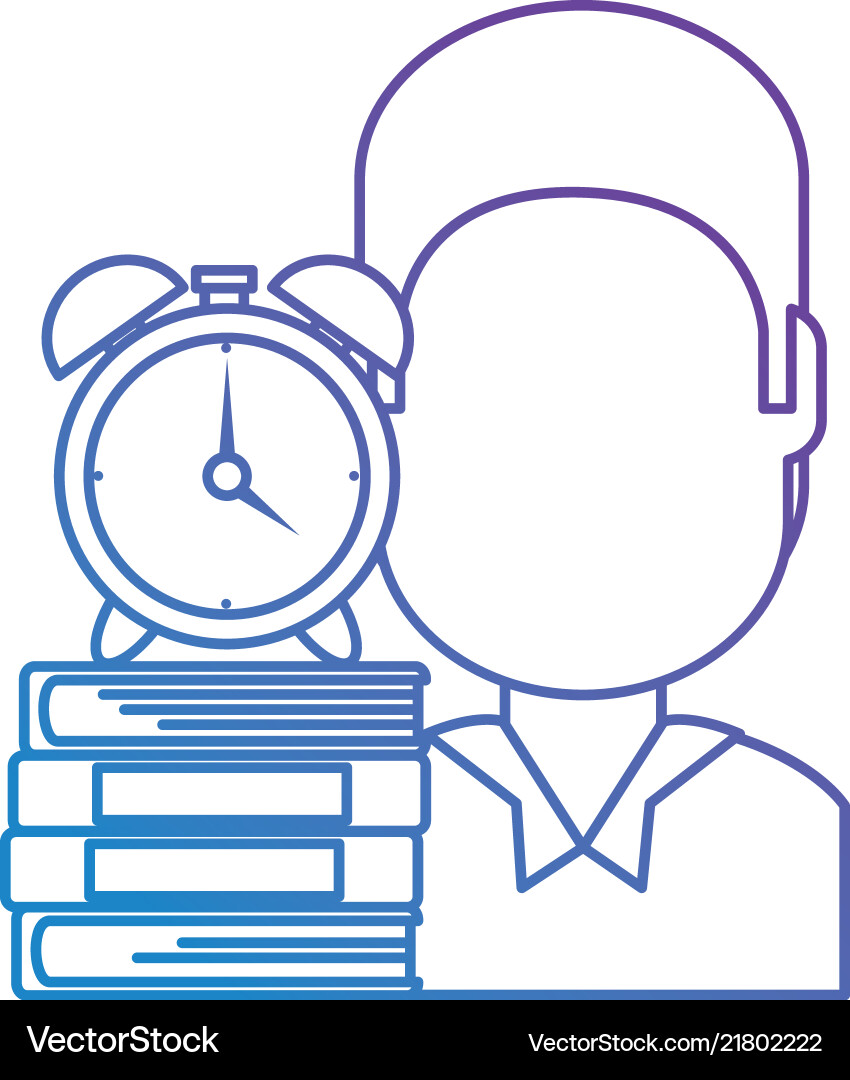 Man with text books and alarm clock Vector Image