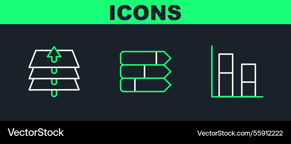 Set line graph chart diagram layers and pie vector image