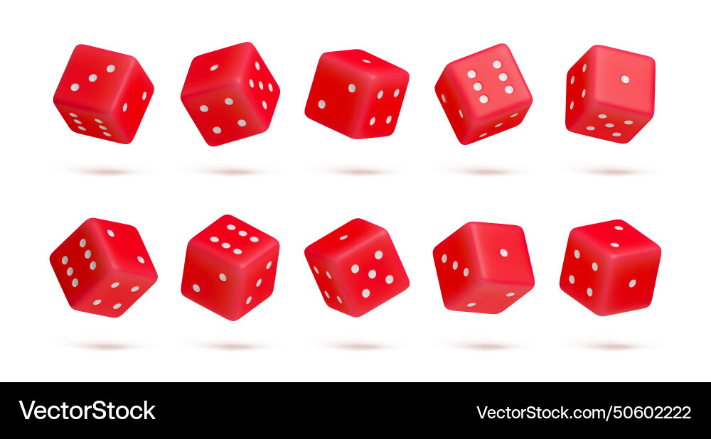 Set of red dice with random numbers white dots Set of red dice with random numbers white dots vector image