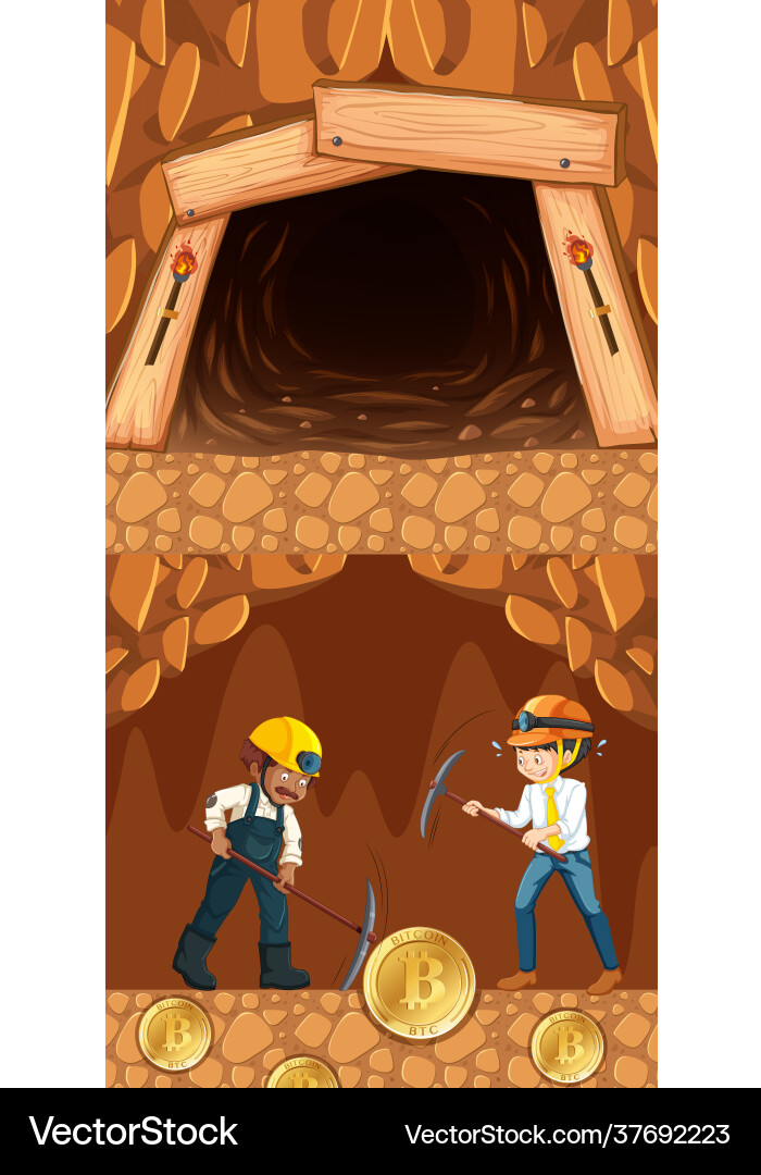 Bitcoin mining with two miner in underground vector image