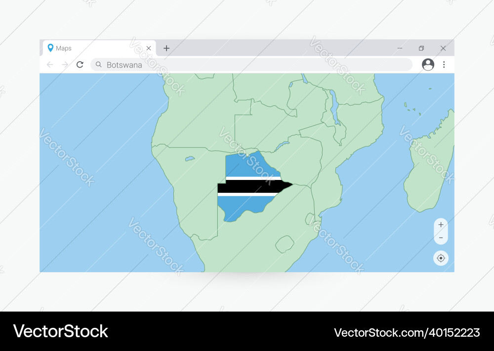 Browser window with map of botswana searching vector image