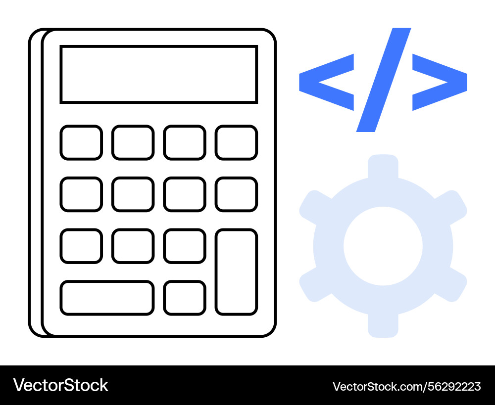 Calculator with coding brackets and gear Calculator with coding brackets and gear vector image