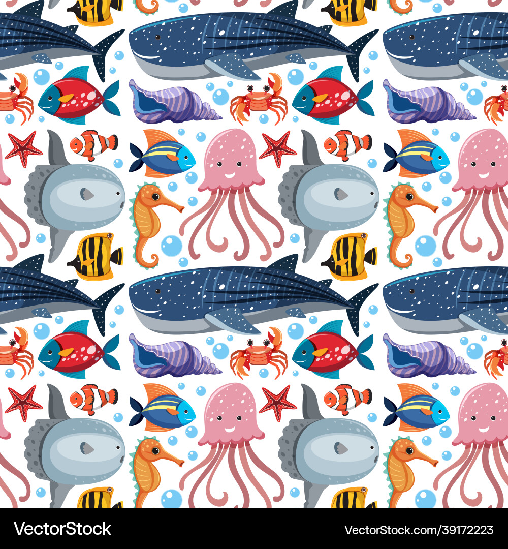 Cartoon sea life seamless pattern with animals Cartoon sea life seamless pattern with animals vector image