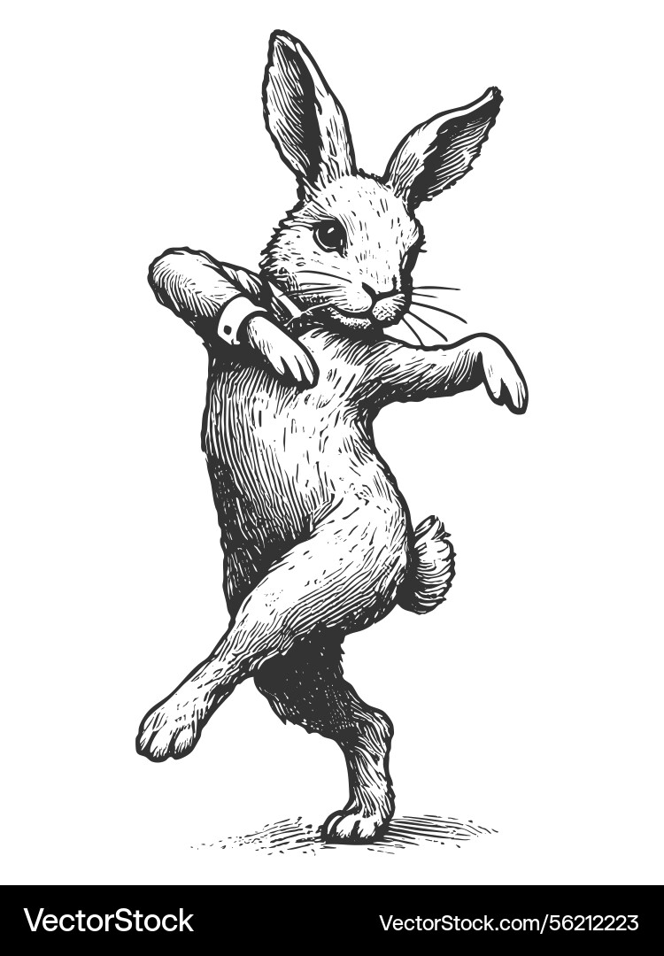 Dancing easter bunny engraving Dancing easter bunny engraving vector image