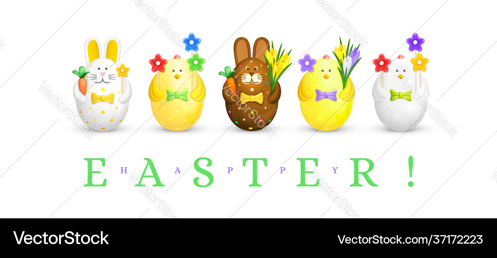 Happy Easter Grußkartenfiguren weiße Kaninchen Happy Easter Grußkartenfiguren weiße Kaninchen vektorbild