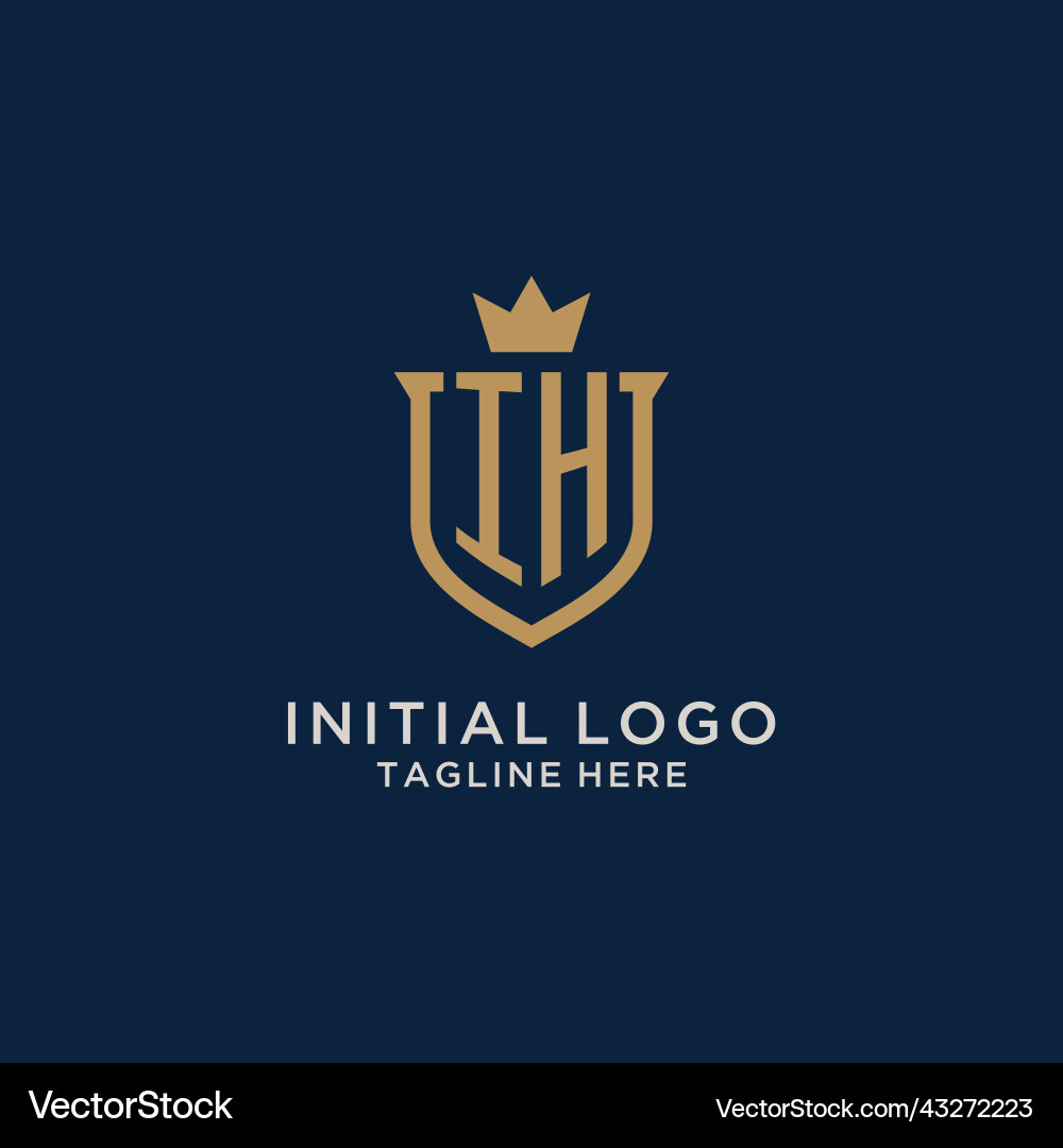 Ih initial shield crown logo Royalty Free Vector Image